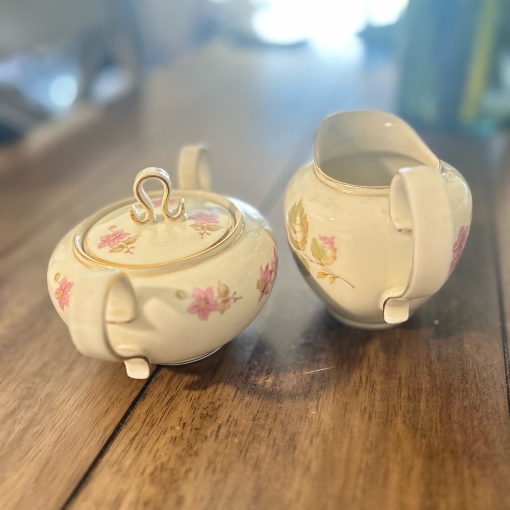 Franconia Krautheim selb Bavaria  set of Cream and Sugar with Pink Floral